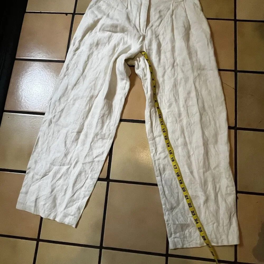 Vintage ILGWU Linen Pants Wide Leg 8 Cream Wide Leg Coastal Casual Office Summer